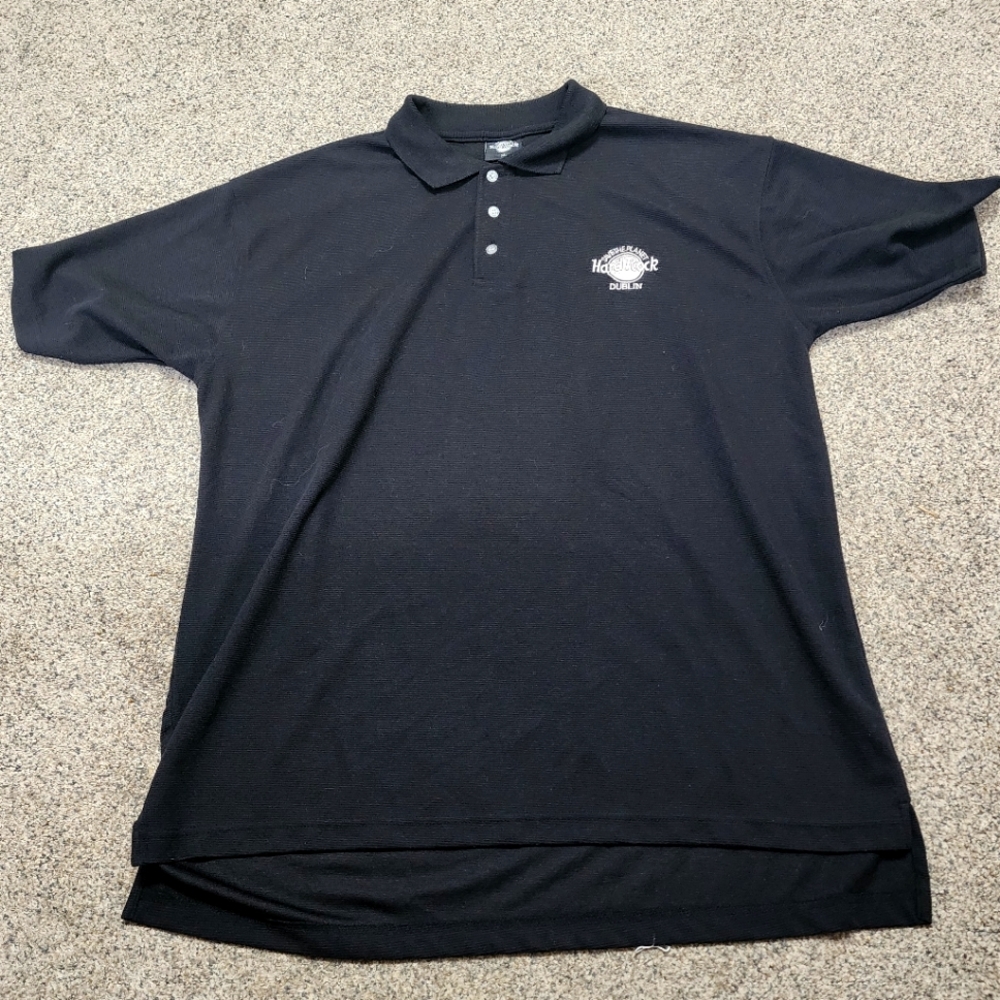 Vtg Hard Rock Cafe Dublin Mens XL Black Polo Shirt Cotton